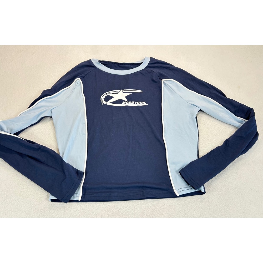 Moddygirl Long Sleeve Top Women Large Blue Y2K